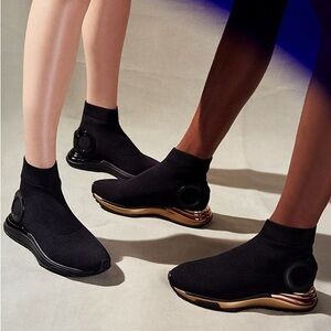 Ferragamo Gardena Black Knit Sock Style Sneakers size 6.5